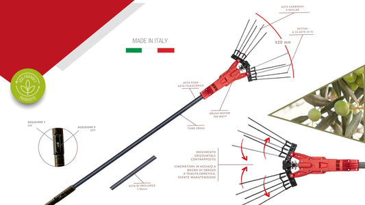 Electric Olive Harvest Rake NAOMI Premium with Carbon Telescopic Tube