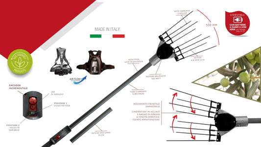 Electric Olive Harvest Rake VIPER Performance with Carbon Telescopic Tube