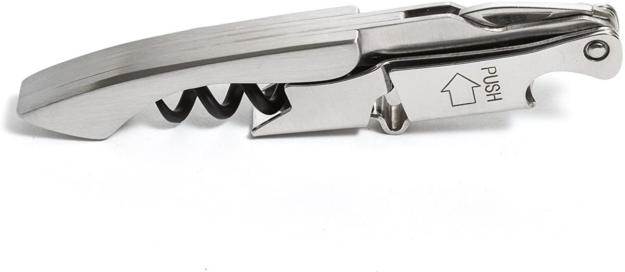 Pocket By Coutale Sommelier - The French Patented Spring-Loaded Double Lever Waiters Corkscrew and Wine Bottle Opener (Stainless Steel)