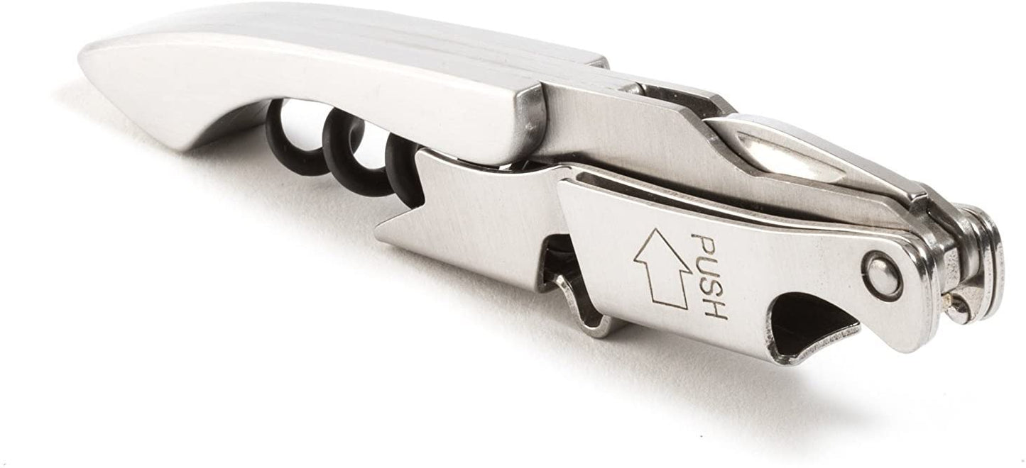 Pocket By Coutale Sommelier - The French Patented Spring-Loaded Double Lever Waiters Corkscrew and Wine Bottle Opener (Stainless Steel)
