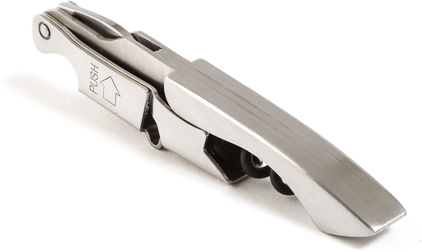Pocket By Coutale Sommelier - The French Patented Spring-Loaded Double Lever Waiters Corkscrew and Wine Bottle Opener (Stainless Steel)