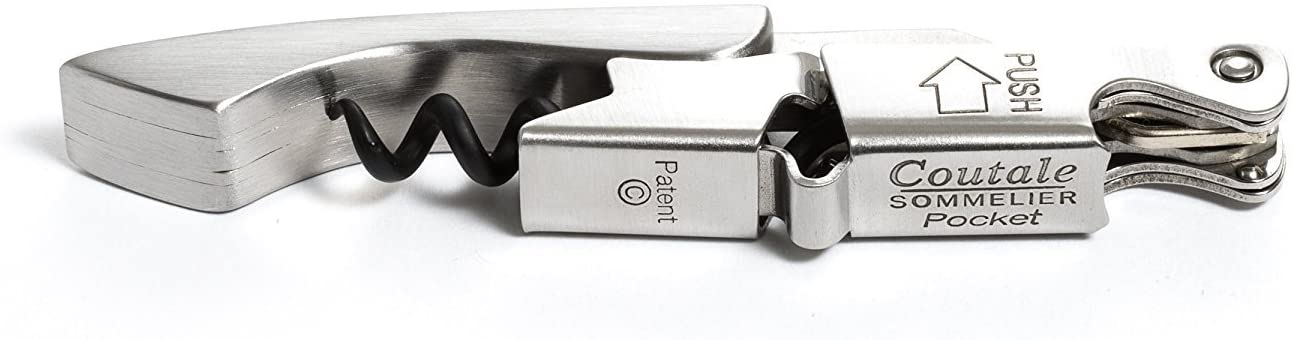 Pocket By Coutale Sommelier - The French Patented Spring-Loaded Double Lever Waiters Corkscrew and Wine Bottle Opener (Stainless Steel)