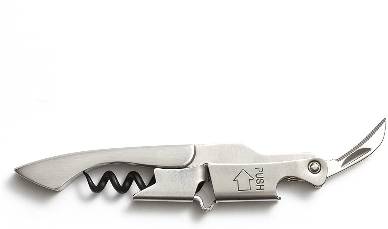 Pocket By Coutale Sommelier - The French Patented Spring-Loaded Double Lever Waiters Corkscrew and Wine Bottle Opener (Stainless Steel)