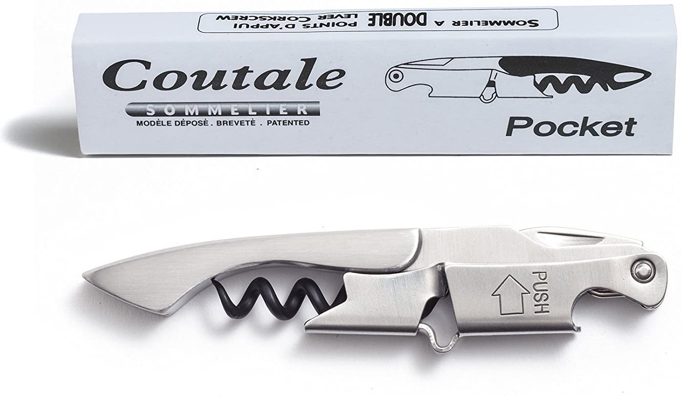 Pocket By Coutale Sommelier - The French Patented Spring-Loaded Double Lever Waiters Corkscrew and Wine Bottle Opener (Stainless Steel)