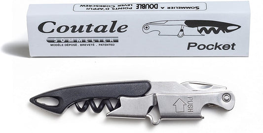 Pocket By Coutale Sommelier - The French Patented Spring-Loaded Double Lever Waiters Corkscrew and Wine Bottle Opener (Black)
