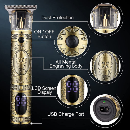 Professional Hair/Beard Clipper (14 pcs) with LED Display