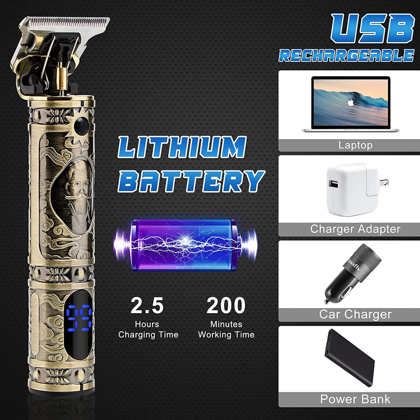 Professional Hair/Beard Clipper (14 pcs) with LED Display