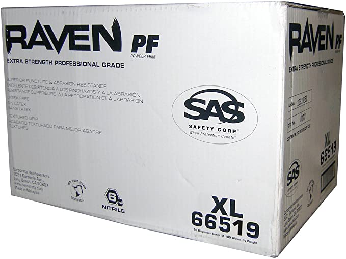 Raven Powder-Free Nitrile Gloves Size S, M, L, and XL (CASE-10 BOXES)